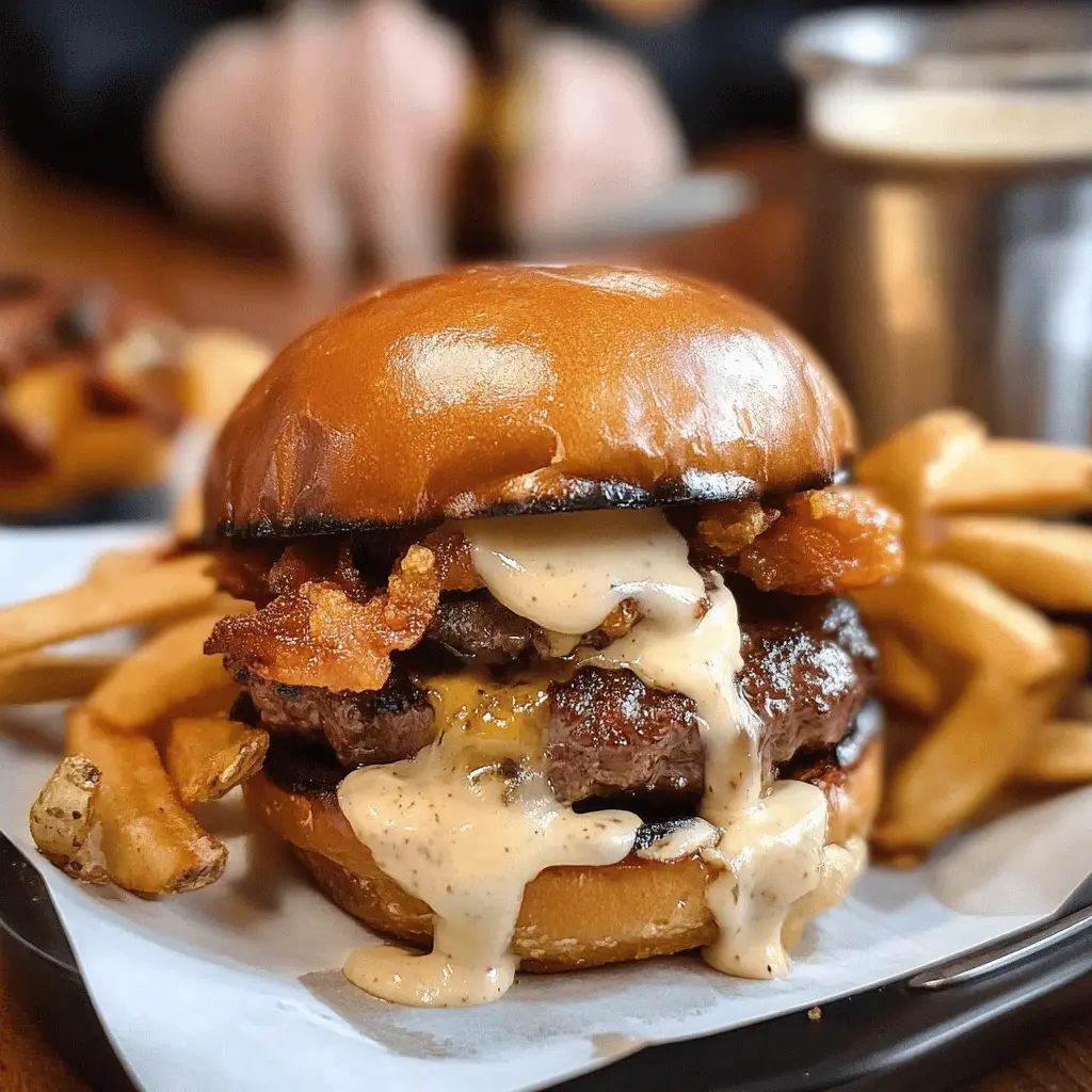 Get ready to impress with this Delicious Irish Pub Burger Recipe! Juicy beef patties are topped with melted cheddar, crispy bacon, and zesty mustard sauce, bringing a taste of Ireland to your backyard. Perfect for game day or a casual dinner, this burger is sure to be a family favorite. Save this recipe for your next cookout and enjoy a tasty twist on a classic!