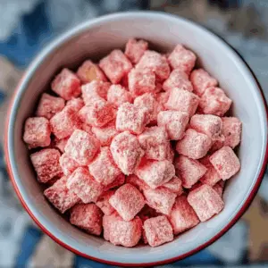 Looking for a fun and delicious treat? This Fluffy Strawberry Shortcake Puppy Chow combines the sweet taste of strawberries with creamy white chocolate, making every bite a delightful experience! Perfect for parties, movie nights, or a sweet snack any time. Save this recipe to impress your friends and family with this easy-to-make, crowd-pleasing treat!
