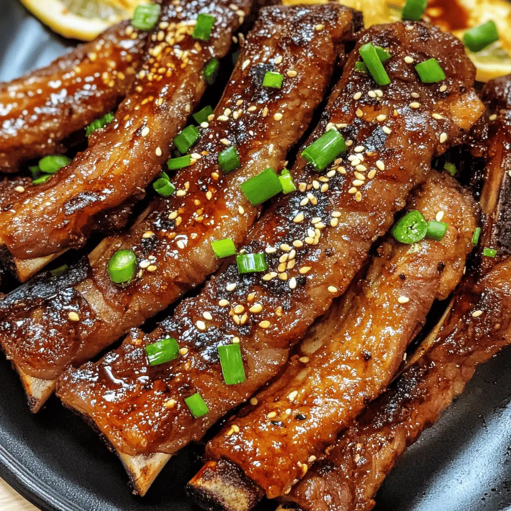 Get ready to enjoy the rich, savory flavors of Galbi, Korean grilled flanken ribs marinated in a delicious blend of soy sauce, garlic, and sesame oil. Perfect for summer barbecues or family dinners, these tender ribs are a crowd-pleaser. Save this recipe for your next gathering and impress your friends with this mouthwatering dish!
