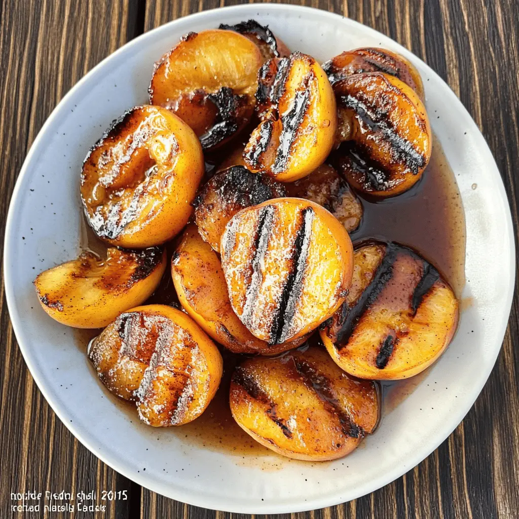 Sweet, juicy grilled peaches coated in a warm cinnamon honey sauce make for the perfect summer treat! This simple recipe highlights fresh peaches and elevates them with just a touch of spice. Perfect for topping your favorite desserts or enjoying on their own. Save this pin for your next summer BBQ or outdoor gathering!