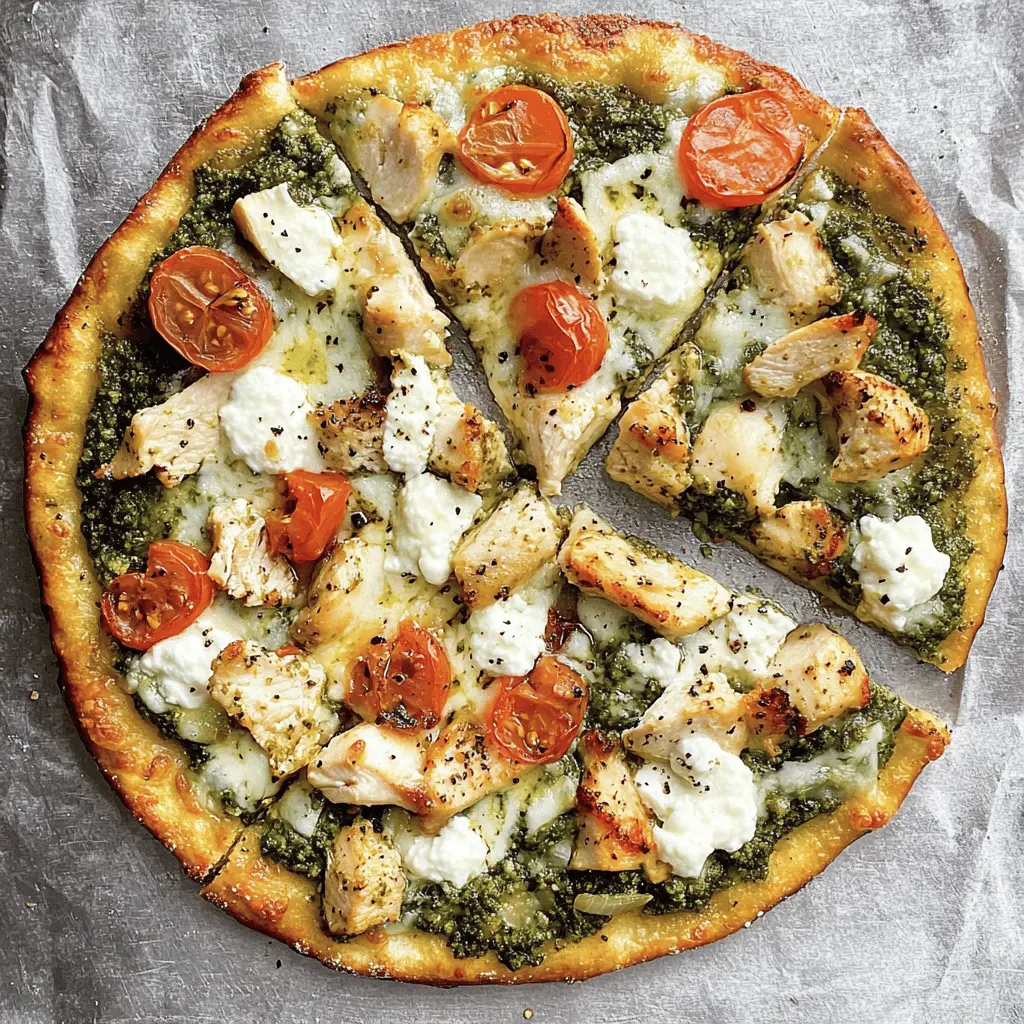 This Grilled Pesto Pizza with Chicken, Mozzarella, and Ricotta is the taste of summer on your plate! The smoky, charred crust pairs perfectly with fresh basil pesto, juicy chicken, and creamy ricotta. This delicious pizza is perfect for a weekend gathering, family dinner, or casual weeknight meal. Save this recipe to impress your friends and family at your next cookout!