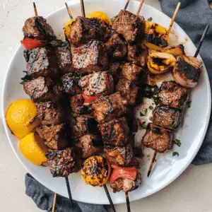 Fire up the grill for these mouthwatering Grilled Steak Kabobs! Juicy pieces of tender steak paired with colorful veggies make this dish perfect for summer gatherings or family dinners. Each bite is packed with flavor, making it a favorite for any barbecue. Save this recipe for your next cookout and impress your friends with these easy-to-make kabobs!