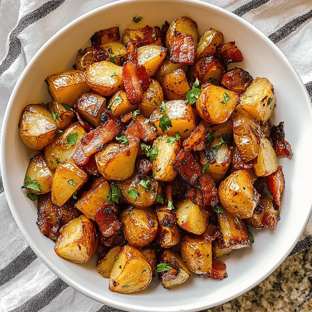 These Honey Bacon Roasted Potatoes are a delicious blend of sweet and savory! Crispy bacon and tender, golden potatoes come together for an irresistible side dish. Perfect for family dinners, barbecues, or potlucks, this recipe is sure to impress. Save this pin to make these mouthwatering potatoes for your next meal!