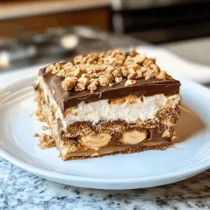This No Bake Peanut Butter Chocolate Lasagna is the dessert of your dreams! Layers of creamy peanut butter, rich chocolate, and crunchy cookies come together for an indulgent treat without turning on the oven. Perfect for any gathering or a simple weeknight dessert. Save this recipe now for a delightful sweet fix!