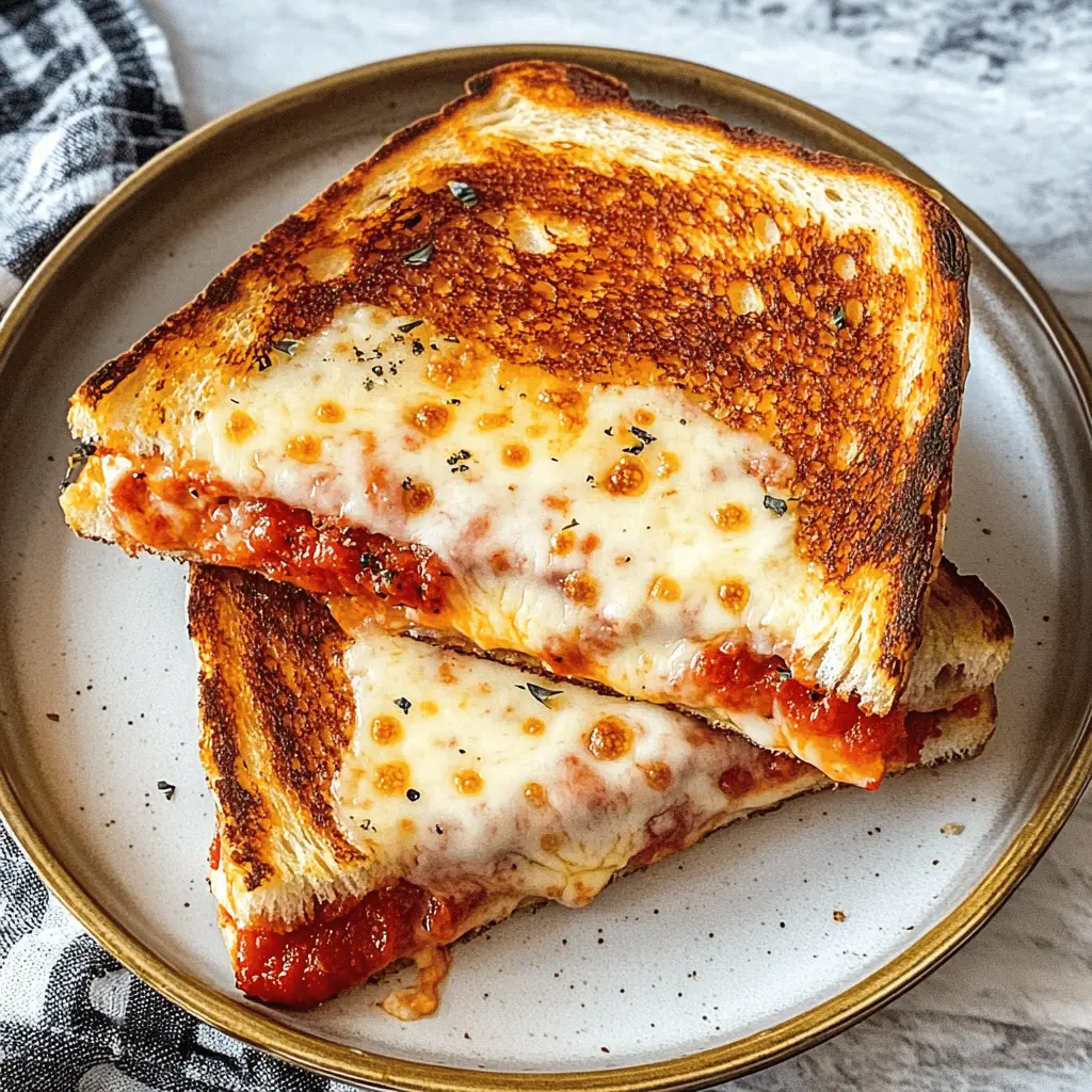 Get ready for a tasty twist on comfort food with this Pizza Grilled Cheese! Combining gooey melted cheese, zesty marinara, and your favorite pizza toppings between crispy, buttery bread, this recipe is a must-try for pizza lovers. Perfect for lunch or a quick dinner, save this for your next cozy meal at home! 🍕🧀