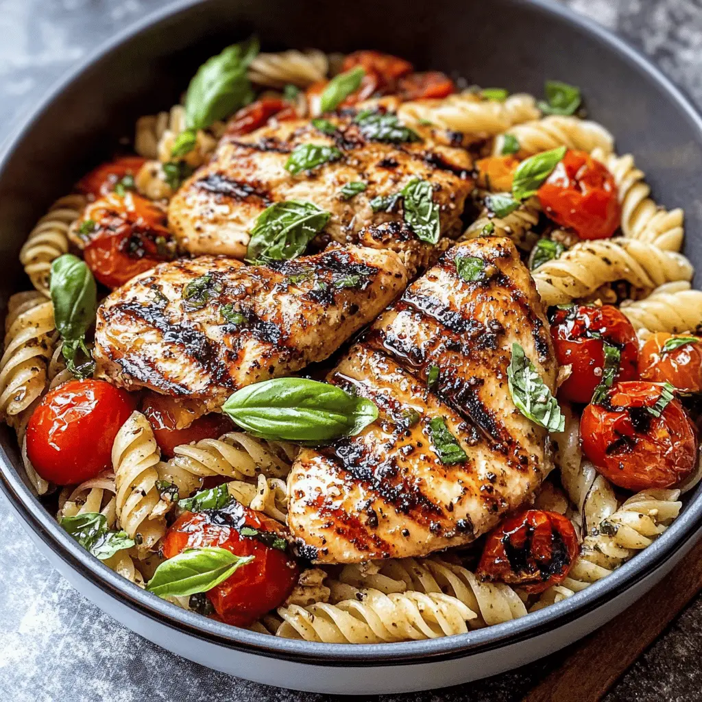 Easy Tomato Basil Pasta with Balsamic Grilled Chicken