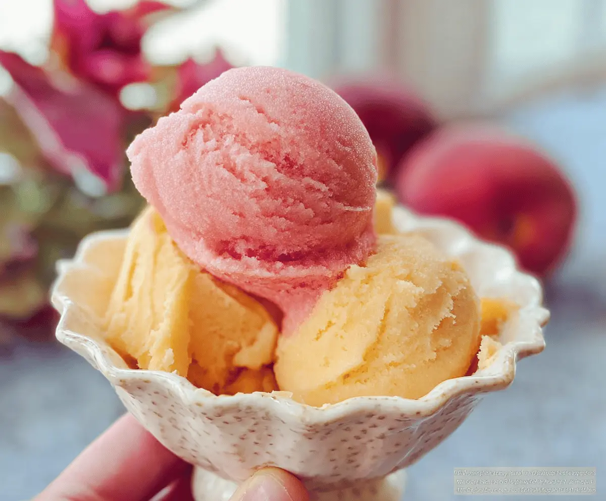 Easy 2-Ingredient No Churn Peach Sherbet Recipe