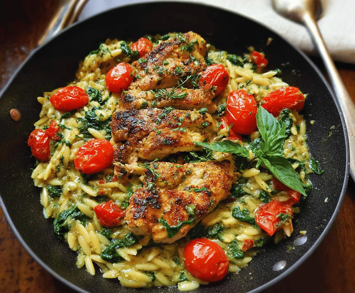 Easy Chicken Orzo with Spinach and Pesto