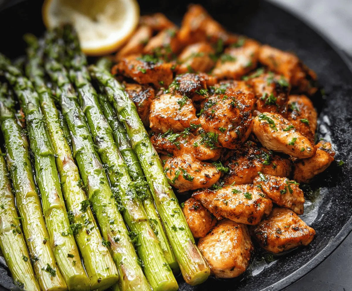 Quick Garlic Butter Chicken Bites with Asparagus