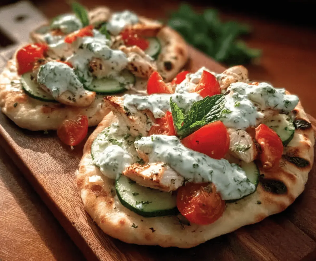 Easy Tzatziki Chicken and Veggie Naan Pizza
