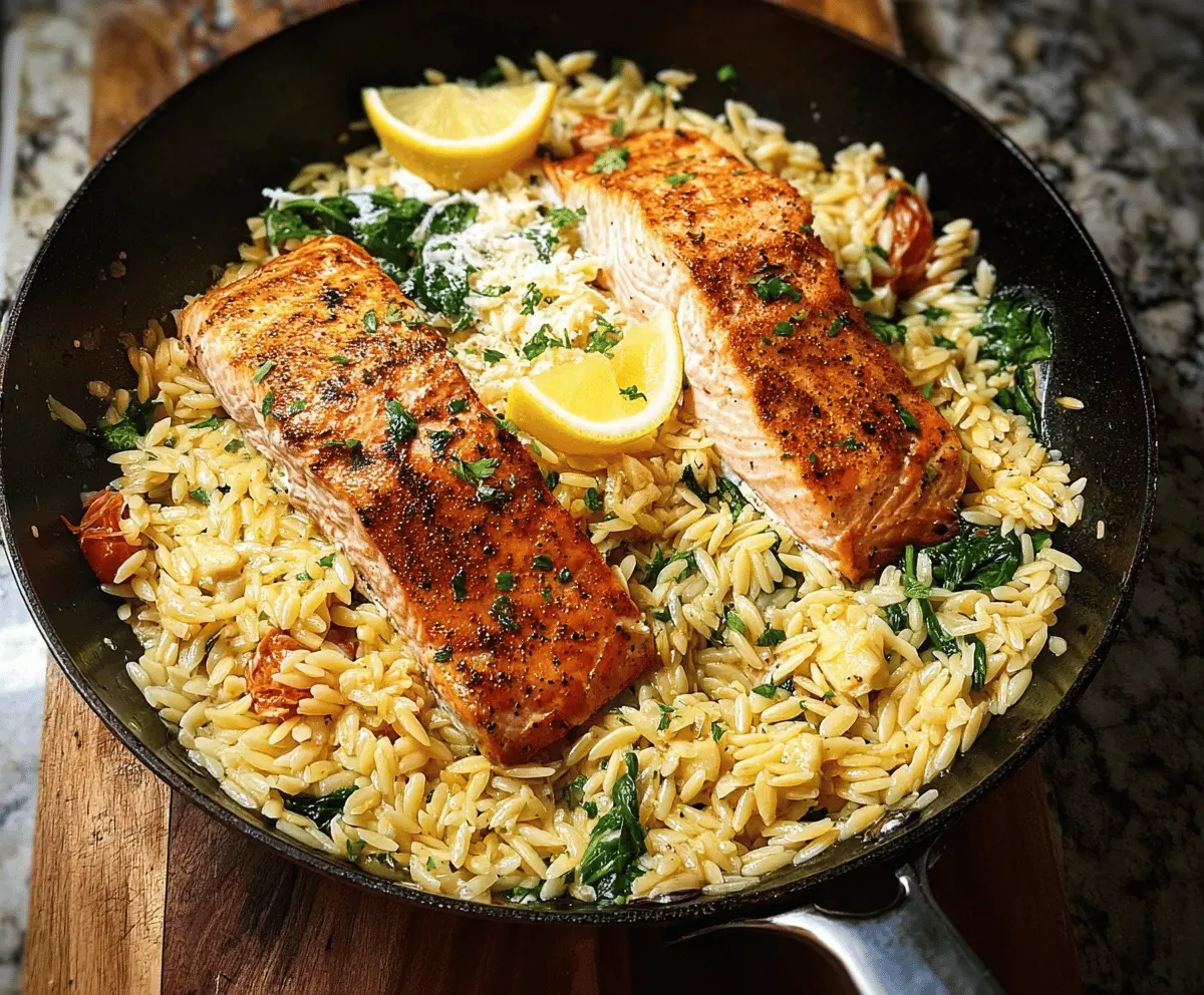Easy One Skillet Salmon with Lemon Orzo