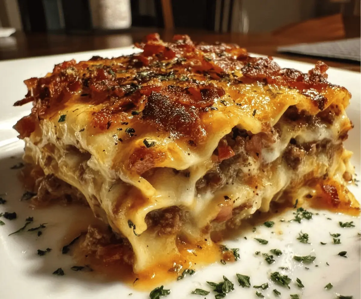 Cheesy Parmesan Garlic Bacon Cheeseburger Lasagna