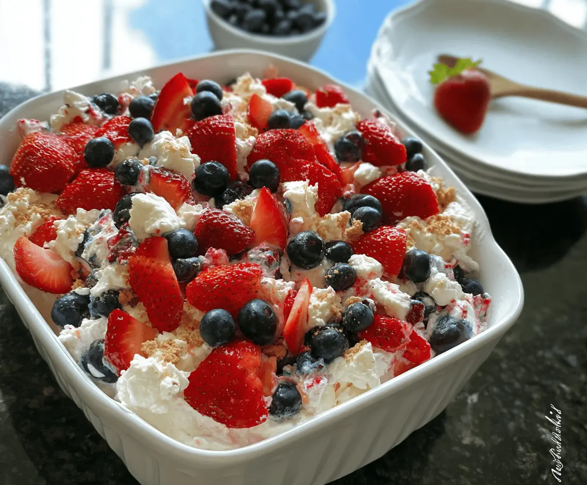 Easy Red White and Blue Cheesecake Salad Recipe