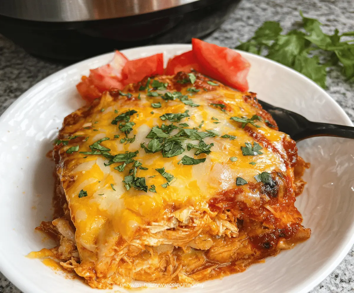 Easy Hearty Crockpot Chicken Enchilada Casserole
