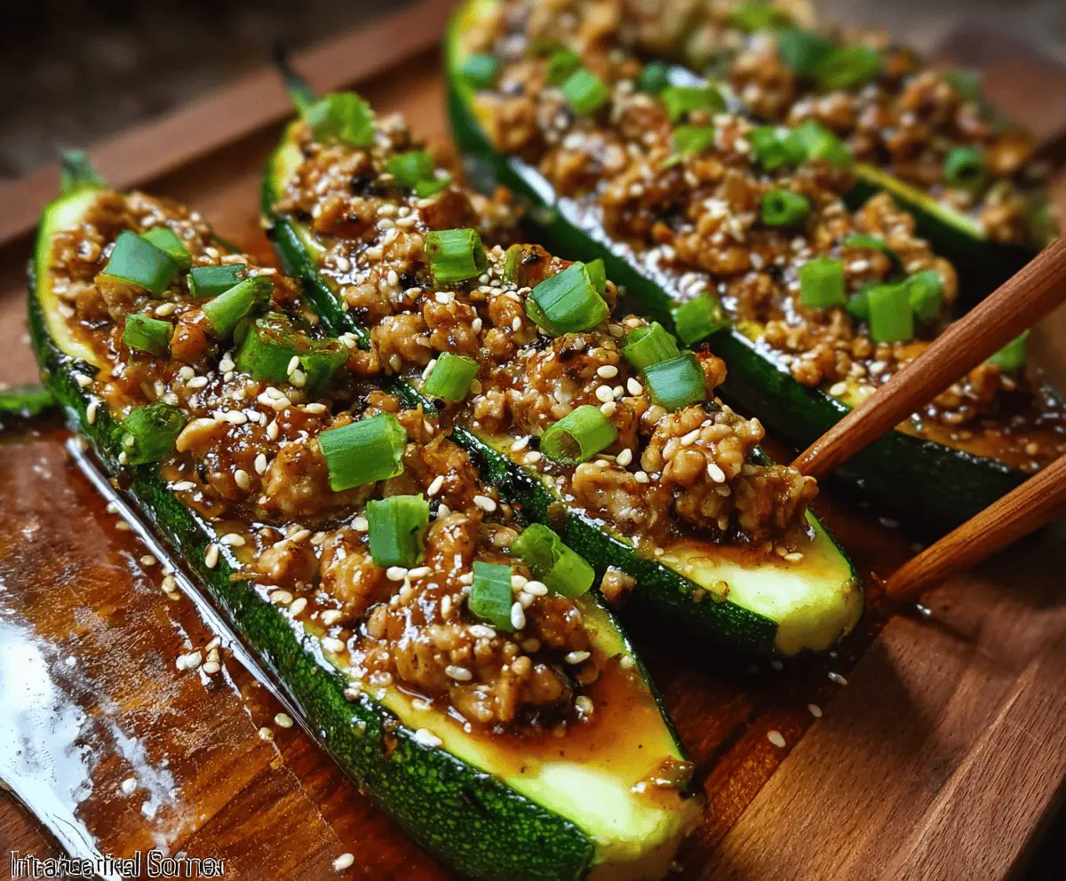 Garlic Sesame Honey Chicken Stuffed Zucchini Boats