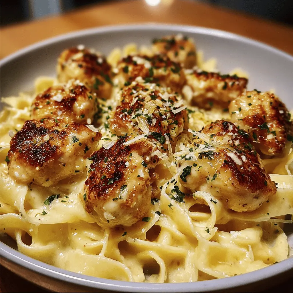 Garlic Butter Chicken Bites with Creamy Parmesan Pasta