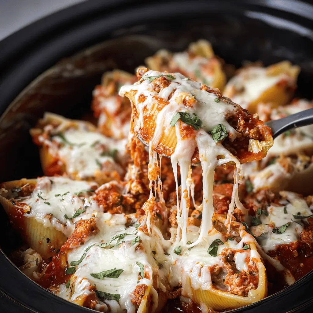 Easy Slow Cooker Stuffed Shells with Meat