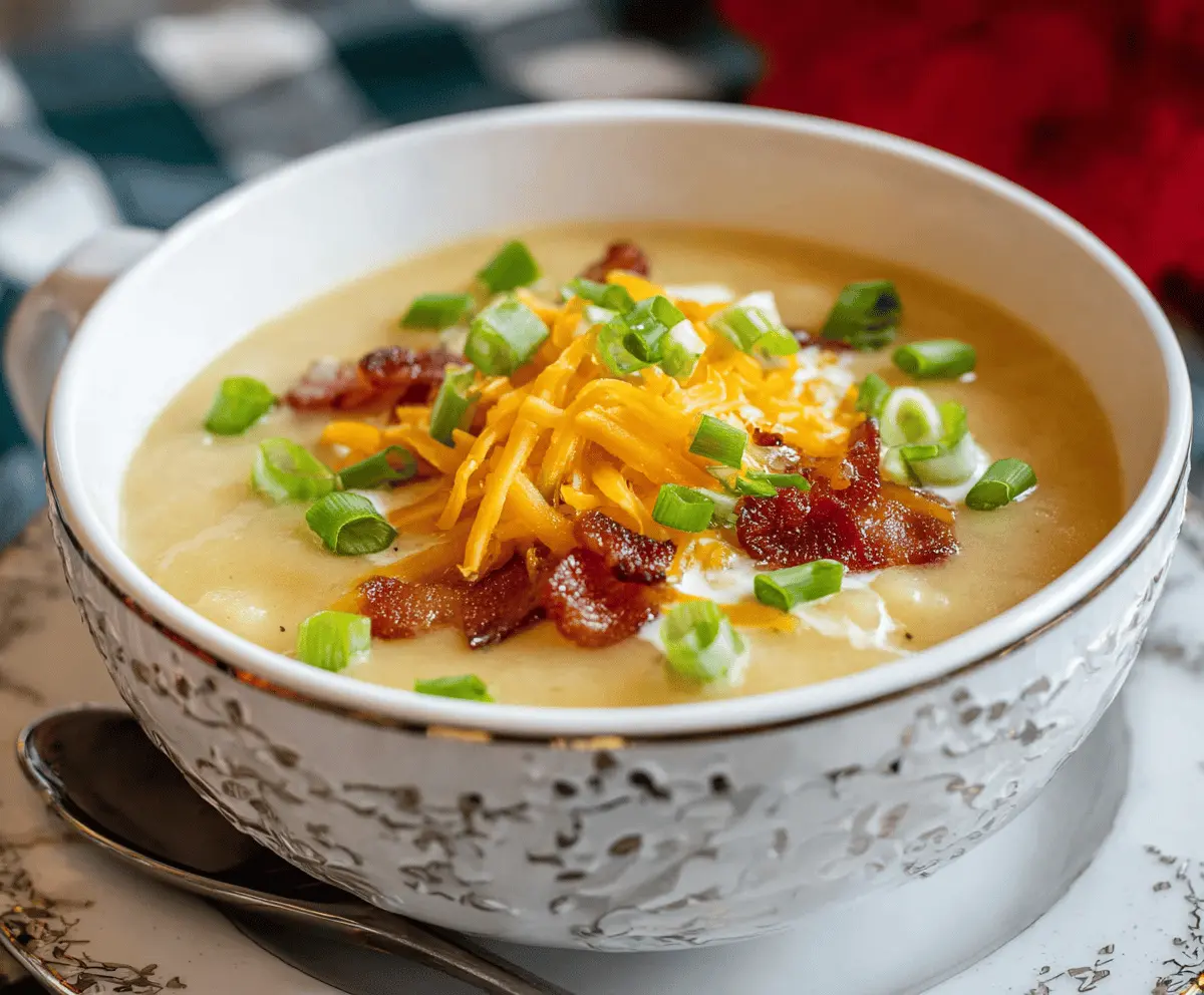 Creamy 30-Minute Potato Soup in a bowl with fresh herbs and a side of crusty bread, perfect for a quick and hearty meal.