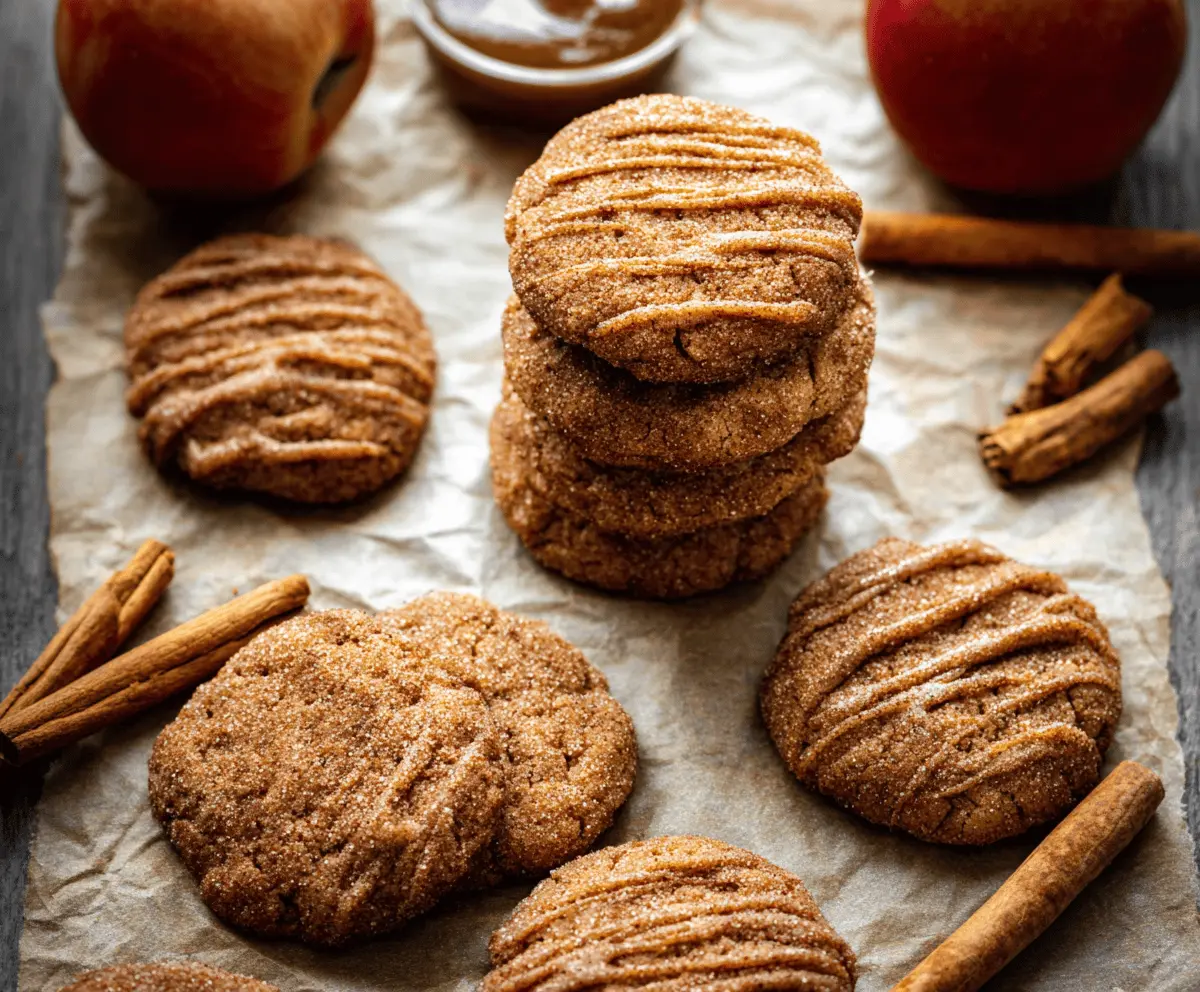 Delicious homemade apple butter cookies on a rustic plate, showcasing golden-brown edges and a soft, chewy texture perfect for fall treats