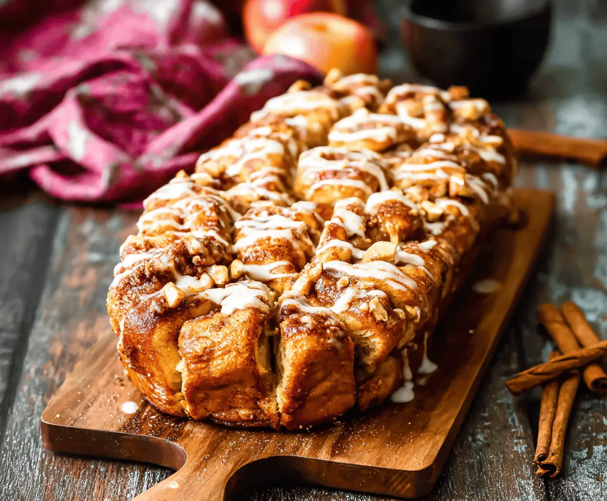 Delicious Apple Cinnamon Pull Apart Bread topped with cinnamon sugar and apple slices, perfect for breakfast or dessert