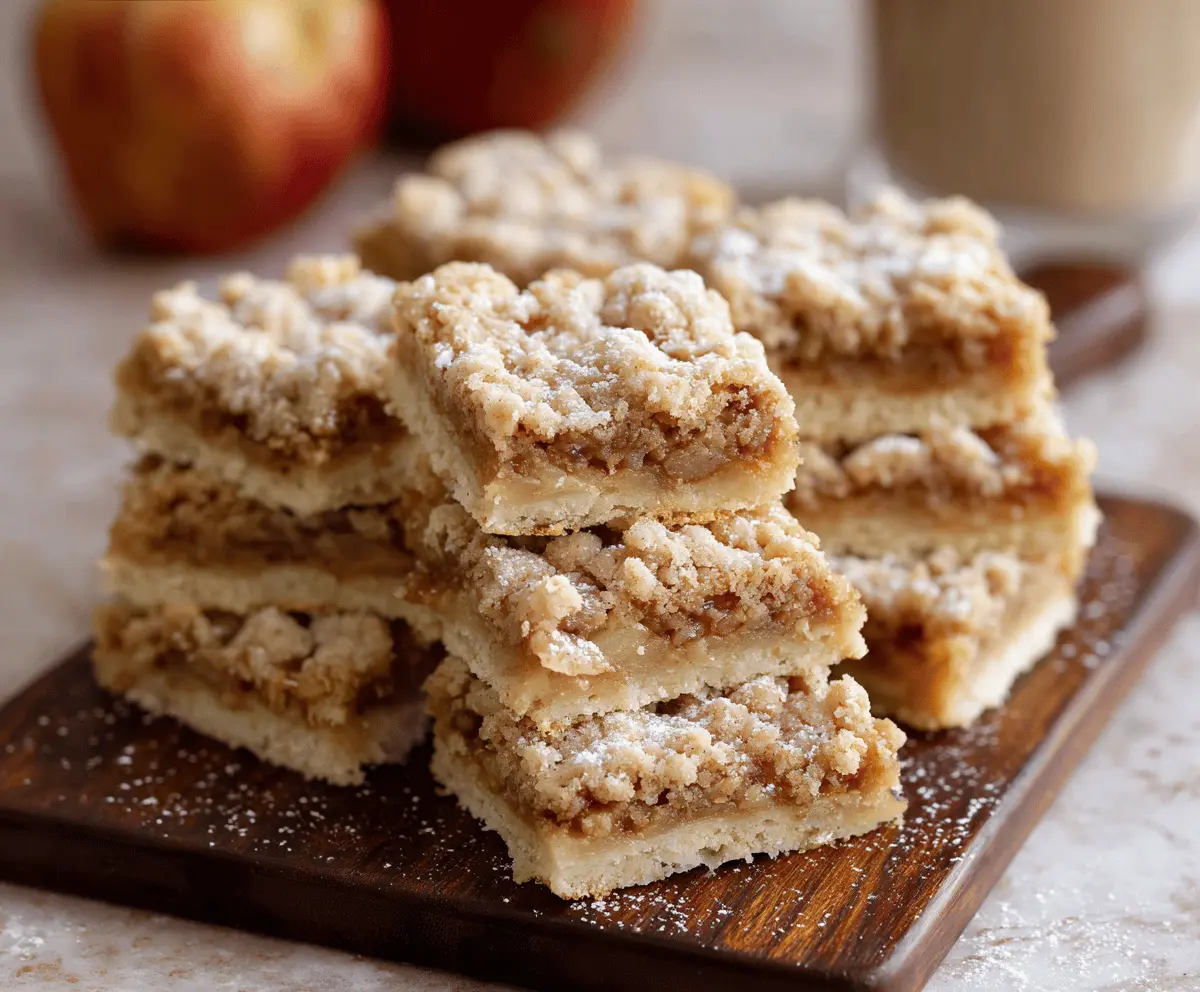 Delicious homemade apple crisp bars with golden crust and tender apple filling, perfect for a sweet fall dessert