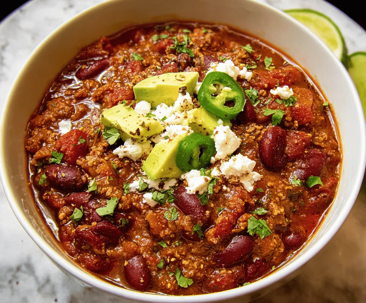 Spicy chipotle chili served in a bowl with melted cheese, fresh cilantro, and tortilla chips, perfect for a flavorful comfort meal