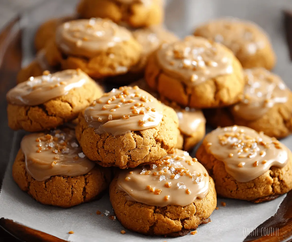 Delicious Pumpkin Salted Caramel Cookies with a golden-brown exterior and a gooey salted caramel center, perfect for fall desserts.