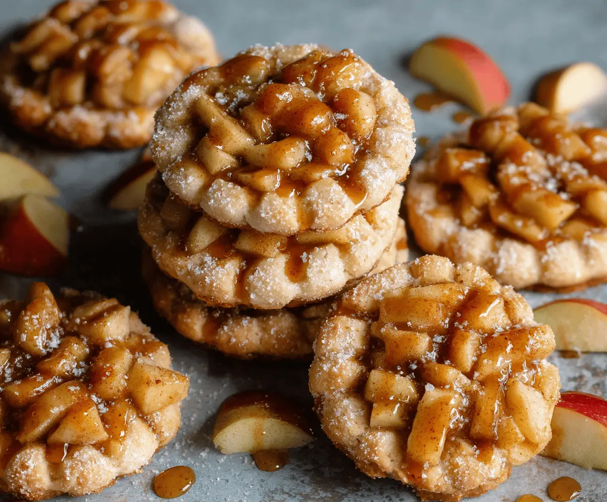 Freshly baked apple pie cookies with golden crust and cinnamon-spiced apple filling on a rustic plate, perfect for dessert or snack.