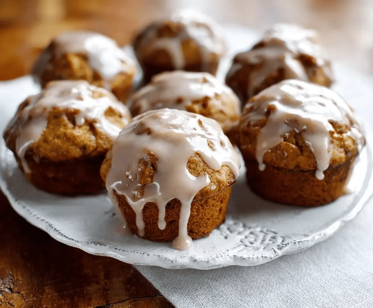 Delicious glazed pumpkin muffins topped with a shiny glaze and cinnamon, perfect for fall breakfast or snack