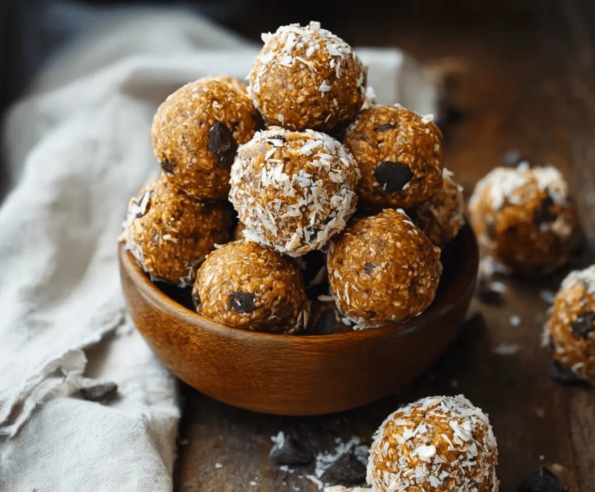 Healthy Paleo Pumpkin Protein Balls with almond butter and pumpkin seeds on a rustic wooden background.