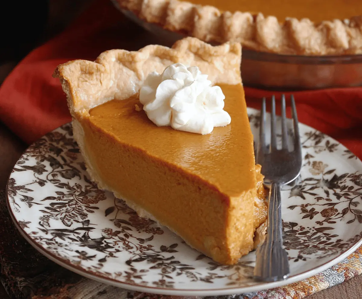 Creamy pumpkin butter pie topped with whipped cream and cinnamon, served on a rustic plate for a delicious fall dessert.