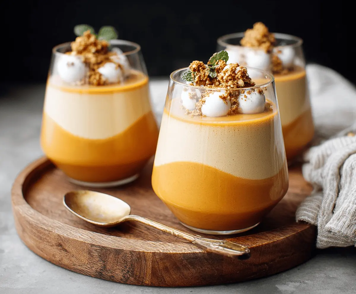Creamy pumpkin panna cotta garnished with cinnamon and whipped cream, perfect for fall desserts.