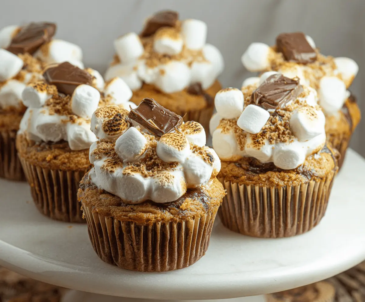 Delicious Pumpkin S'mores Muffins topped with marshmallows and chocolate chips, perfect for fall desserts