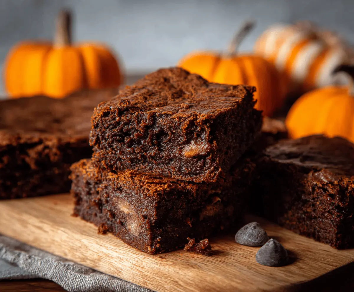Delicious pumpkin spiced brownies topped with whipped cream and cinnamon, perfect for fall desserts.