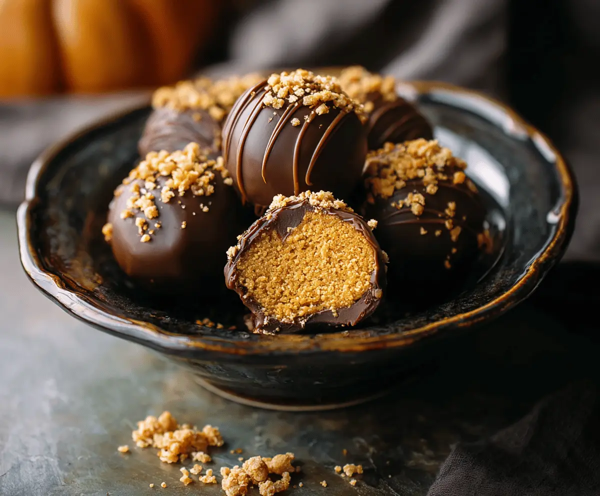 Delicious homemade pumpkin truffles with a chocolate coating and festive fall decorations