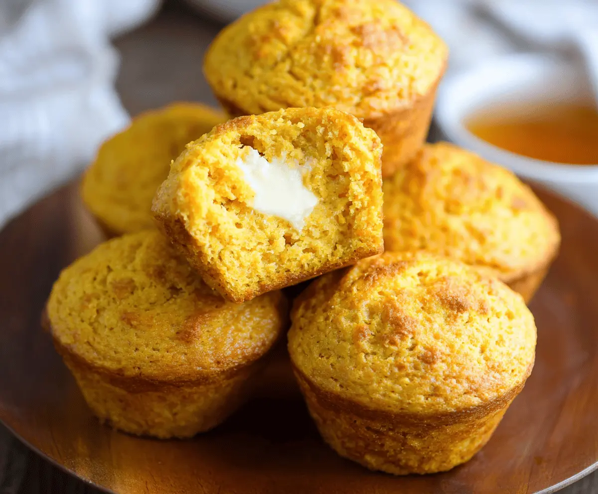Delicious homemade sweet potato cornbread muffins fresh out of the oven, showcasing golden-brown tops and moist texture, perfect for breakfast or side dish.