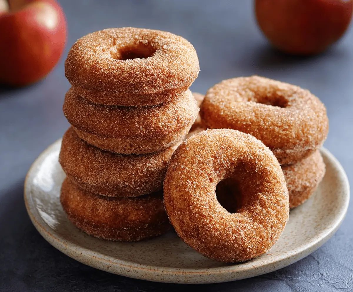Fresh Apple Cider Donuts on a rustic platter, perfect for breakfast or snack time.