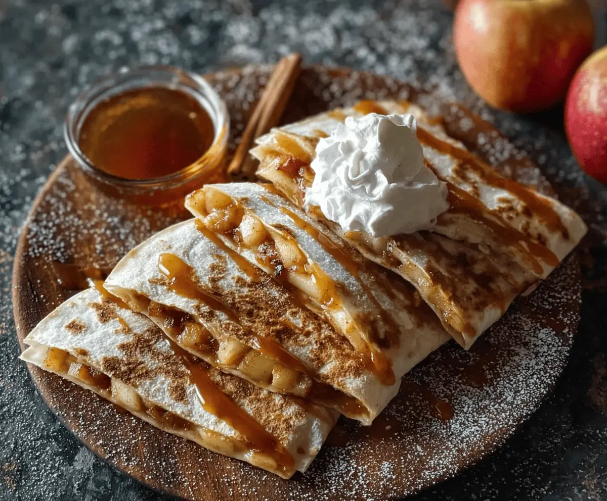 Delicious Apple Cinnamon Breakfast Quesadillas with melted cheese and fresh apple slices.