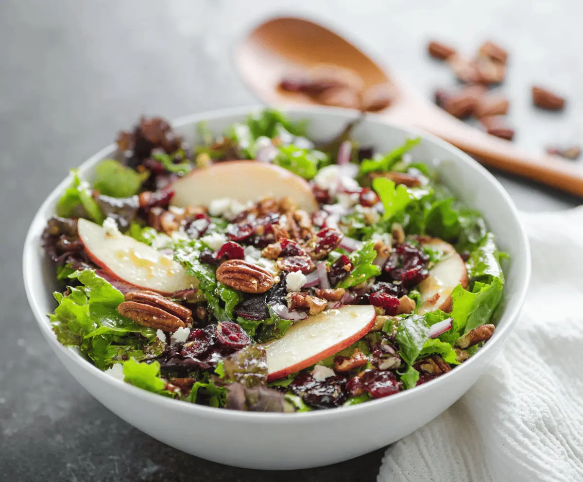 Fresh Apple Cranberry Pecan Salad in a bowl with vibrant fruits and nuts