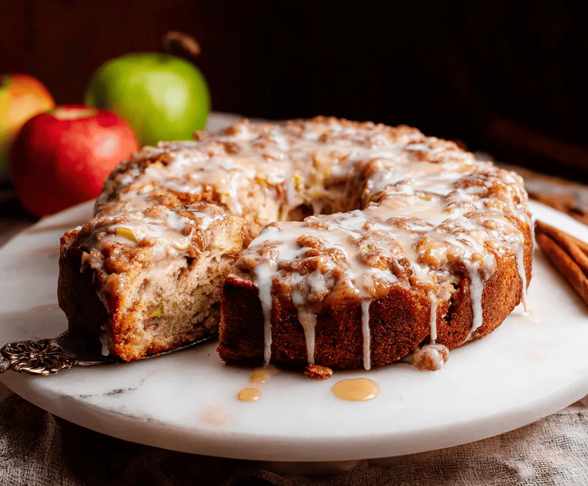 Delicious apple fritter cake with golden brown crust and fresh apple slices