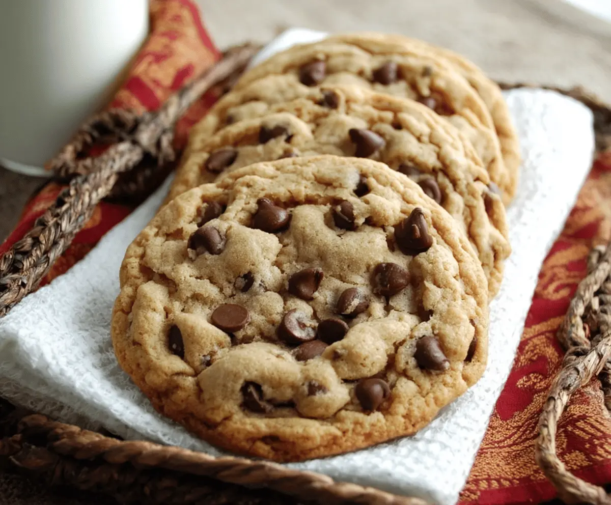 Homemade chocolate chip cookies on a baking sheet, fresh out of the oven, perfect for a sweet treat.