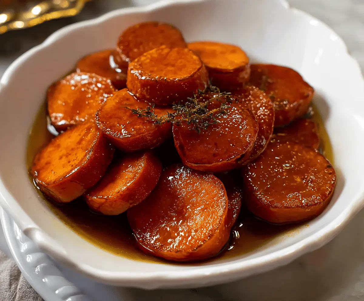 Sweet candied yams with caramelized glaze for a festive holiday side dish