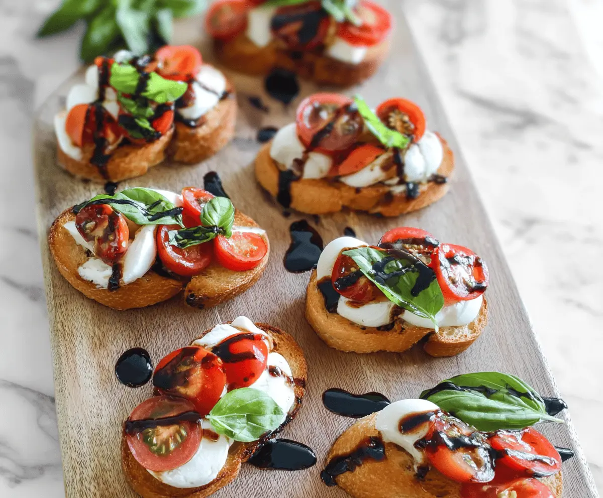 Delicious Caprese Crostini with fresh mozzarella, basil, and cherry tomatoes on toasted bread.