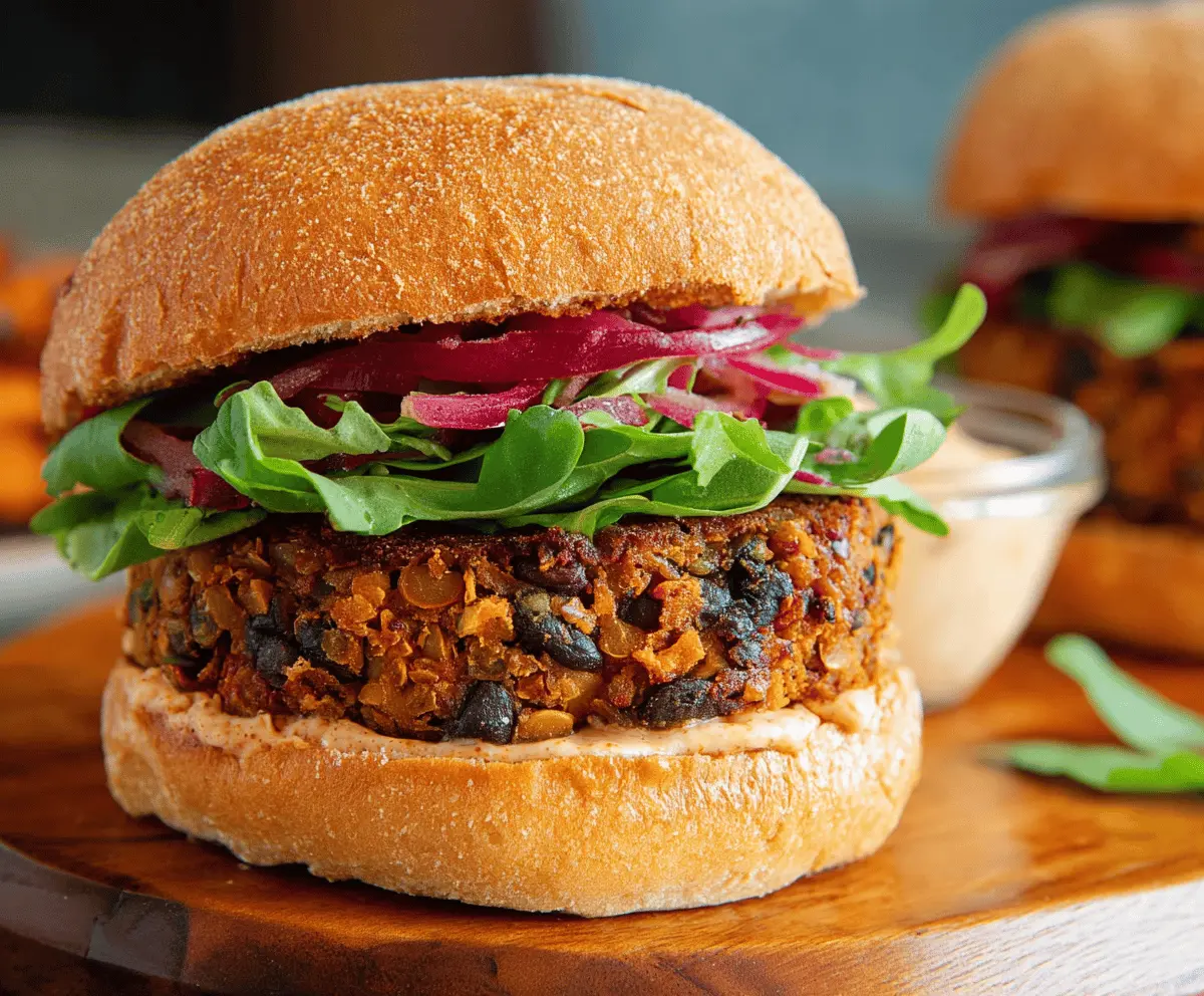 Delicious chipotle black bean sweet potato burger showcasing a flavorful veggie burger with spicy chipotle and creamy toppings.