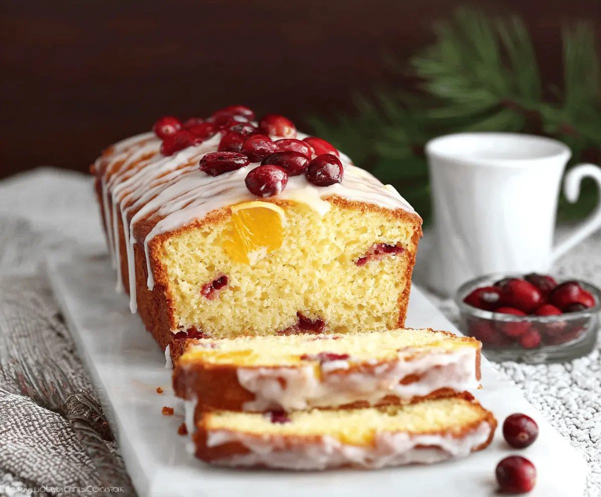 Delicious Cranberry Orange Pound Cake topped with fresh cranberries and orange zest, perfect for holiday desserts.