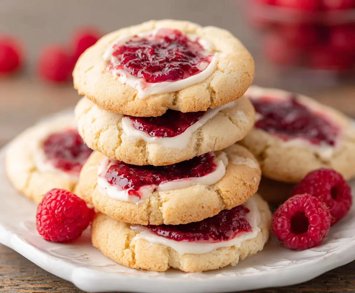 Delicious homemade cream cheese raspberry cookies with fresh berries and creamy texture