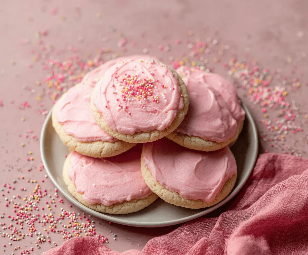 Delicious Crumbl Pink Chilled Sugar Cookies with a soft, chewy texture and vibrant pink icing.