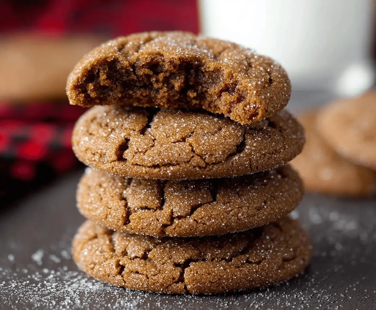Golden-brown gingerbread molasses cookies with cinnamon and ginger spices on a festive platter.