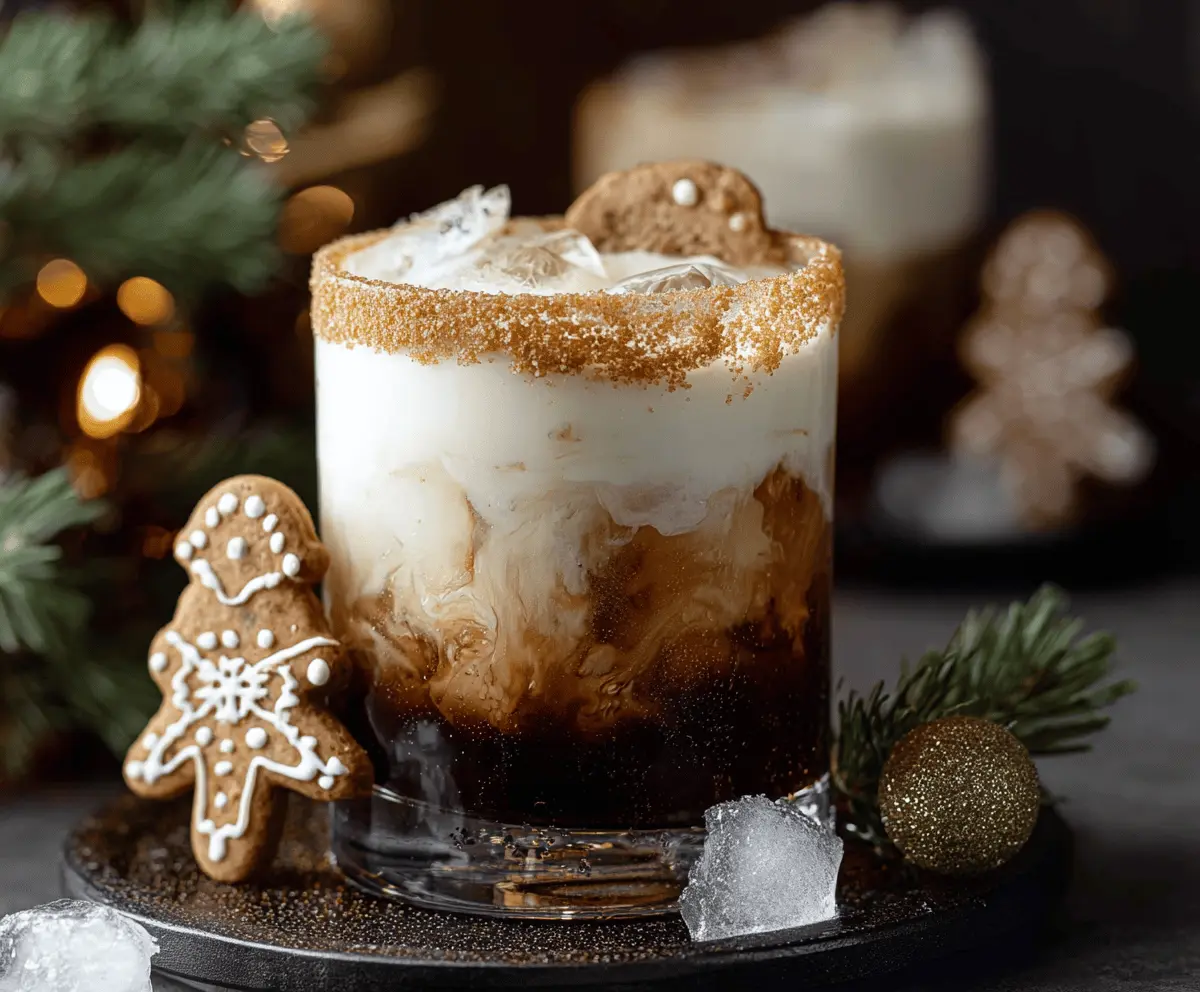 Delicious Gingerbread White Russian cocktail garnished with whipped cream and a sprinkle of cinnamon.