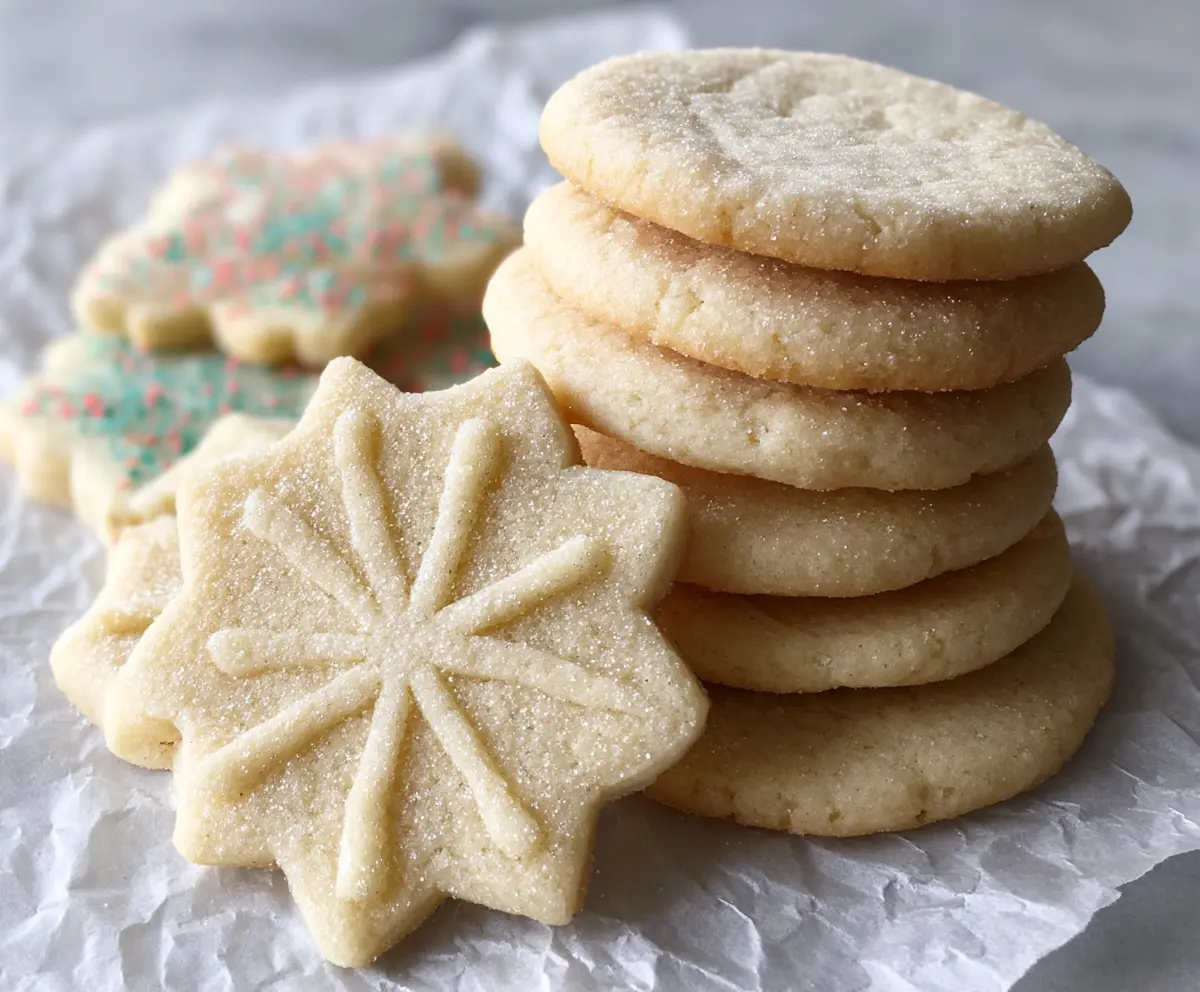 Delicious melt-in-your-mouth sugar cookies fresh out of the oven with golden edges and soft centers.